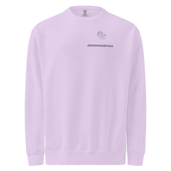 Mamasaurus Left-Chest Sweatshirt — Personalized Script, Comfort Colors