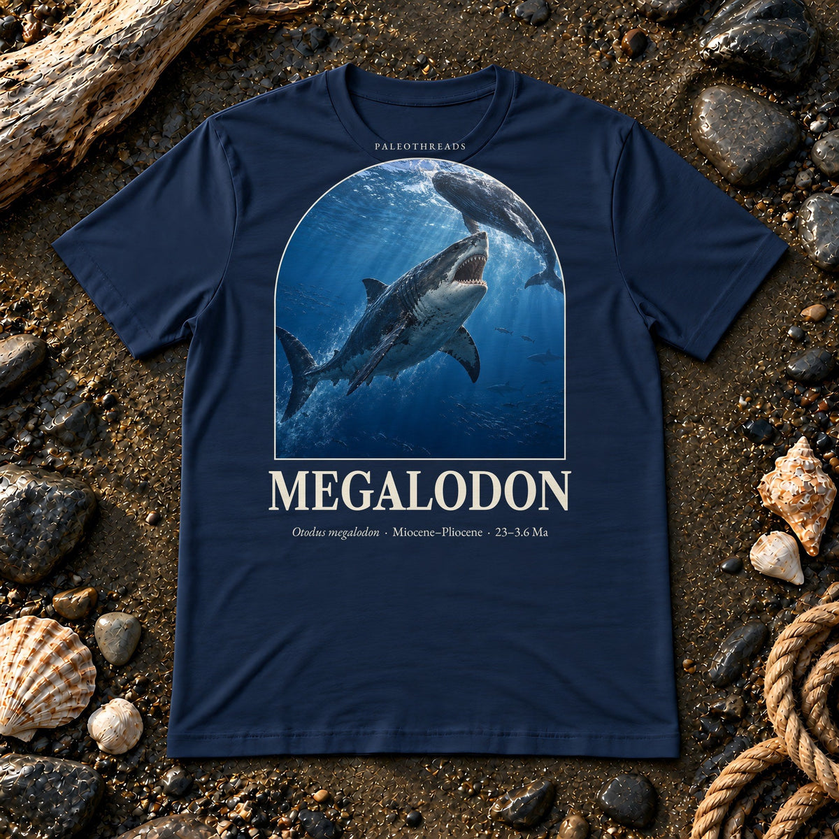 Megalodon Open Ocean paleo-art t-shirt, Plate 150
