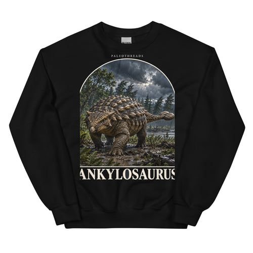 Ankylosaurus crewneck sweatshirt in Black — Deep Time Atlas Plate 009, PaleoThreads