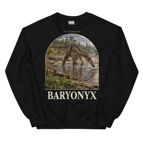 Baryonyx crewneck sweatshirt in Black — Deep Time Atlas Plate 015, PaleoThreads