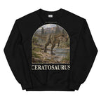 Ceratosaurus crewneck sweatshirt in Black — Deep Time Atlas Plate 020, PaleoThreads