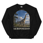 Sauroposeidon crewneck sweatshirt in Black — Deep Time Atlas Plate 057, PaleoThreads
