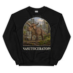 Nasutoceratops crewneck sweatshirt in Black — Deep Time Atlas Plate 068, PaleoThreads