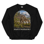Shantungosaurus crewneck sweatshirt in Black — Deep Time Atlas Plate 077, PaleoThreads