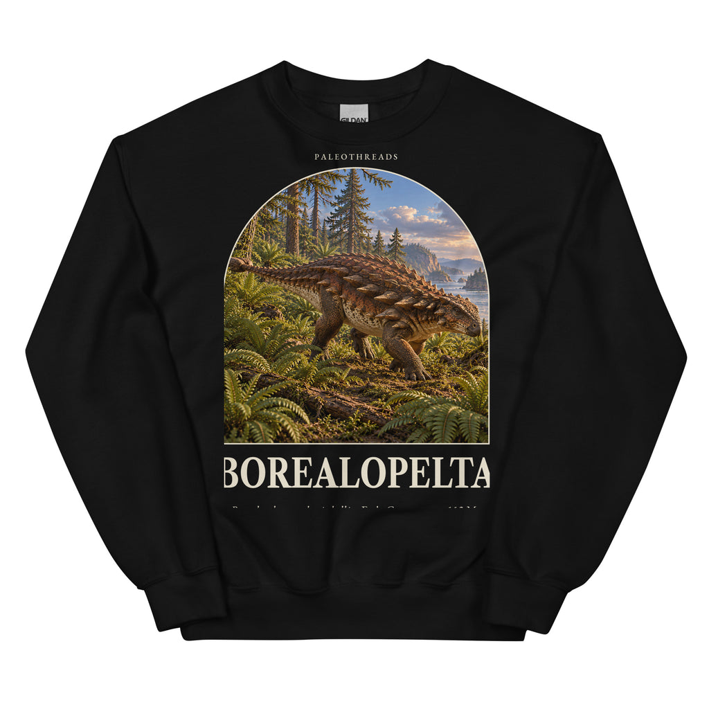 Borealopelta crewneck sweatshirt in Black — Deep Time Atlas Plate 085, PaleoThreads
