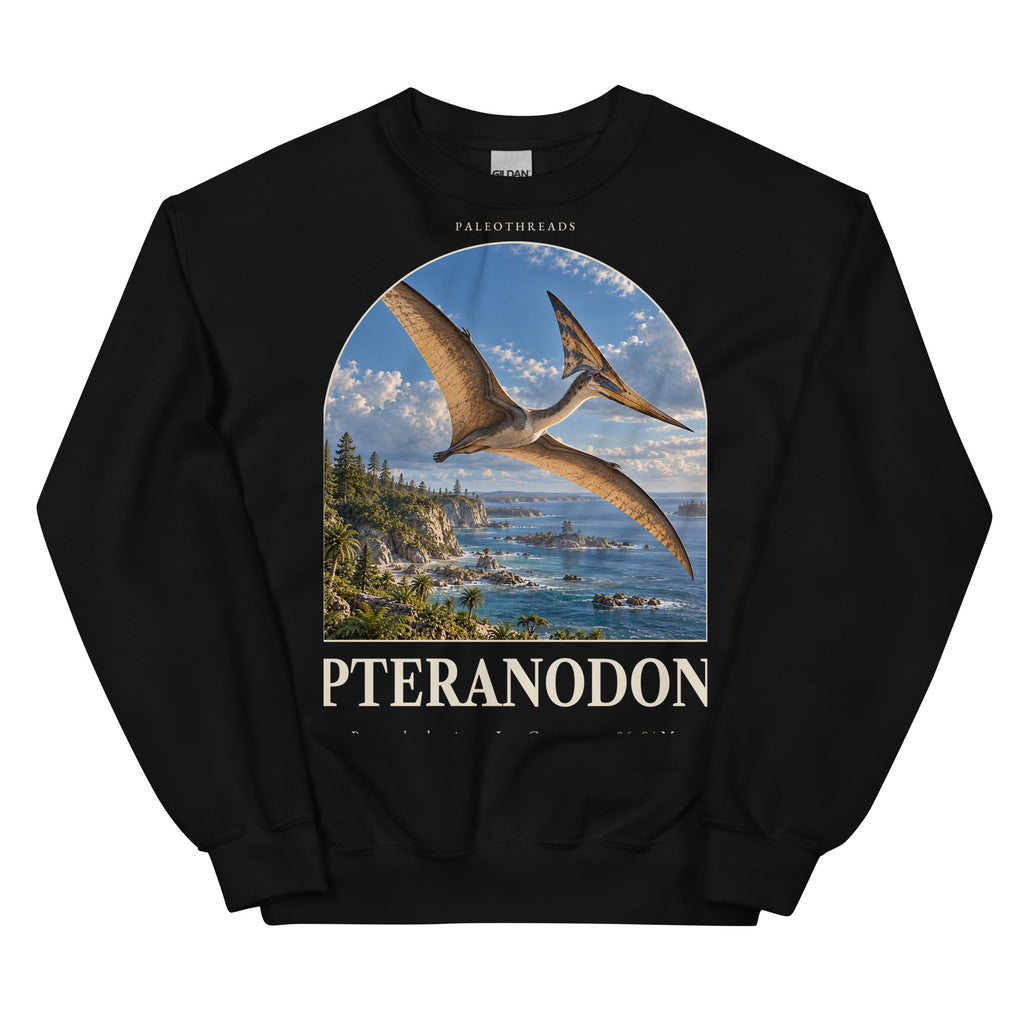 Pteranodon crewneck sweatshirt in Black — Deep Time Atlas Plate 097, PaleoThreads