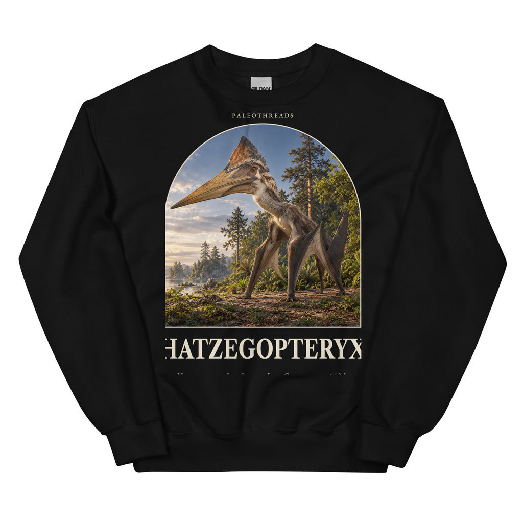 Hatzegopteryx crewneck sweatshirt in Black — Deep Time Atlas Plate 101, PaleoThreads