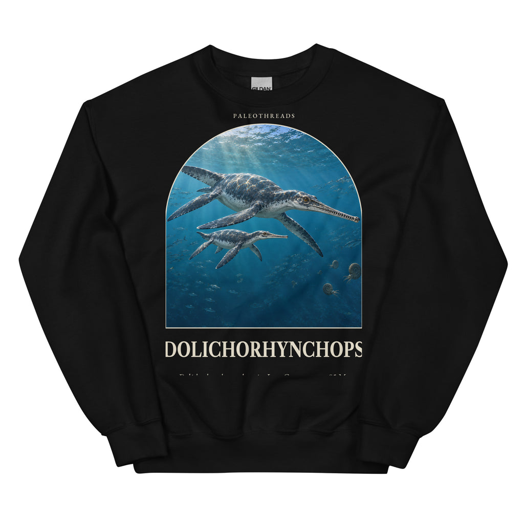 Dolichorhynchops crewneck sweatshirt in Black — Deep Time Atlas Plate 121, PaleoThreads