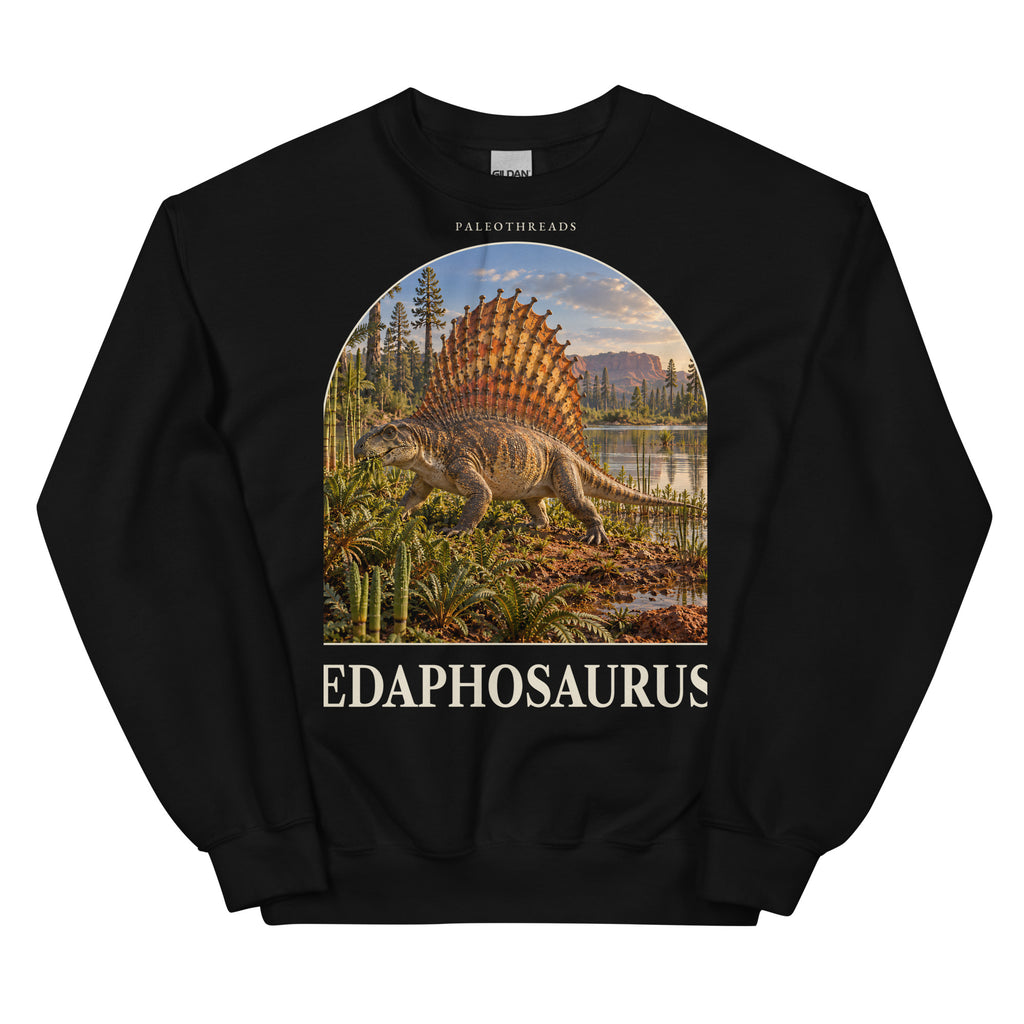 Edaphosaurus crewneck sweatshirt in Black — Deep Time Atlas Plate 134, PaleoThreads