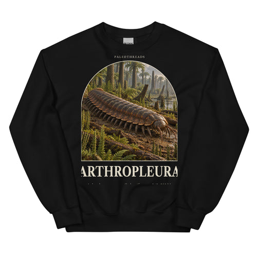 Arthropleura crewneck sweatshirt in Black — Deep Time Atlas Plate 143, PaleoThreads