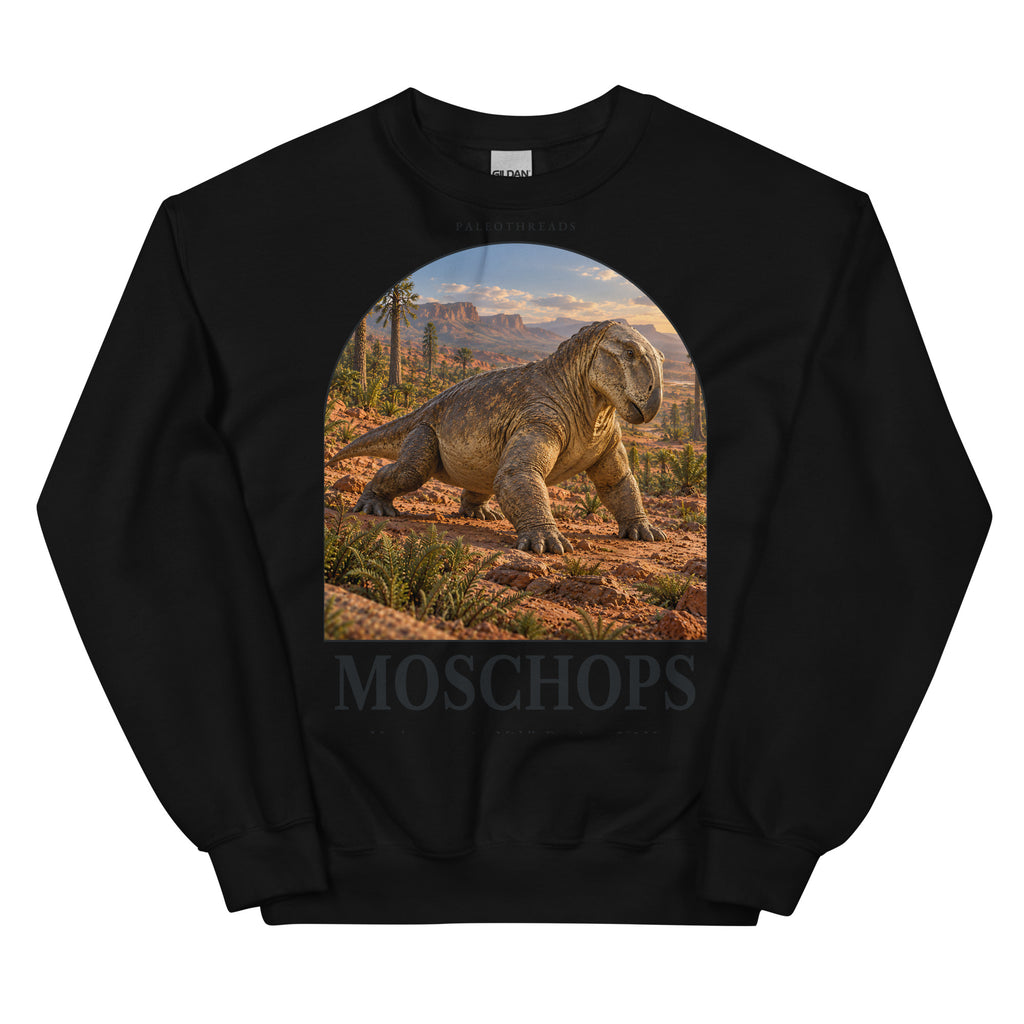 Moschops crewneck sweatshirt in Black — Deep Time Atlas Plate 149, PaleoThreads