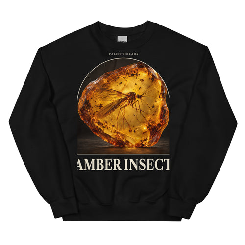 Amber insect specimen crewneck sweatshirt in Black — Deep Time Atlas Plate 180, PaleoThreads