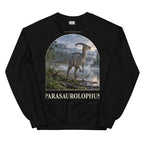 Parasaurolophus crewneck sweatshirt in Black — Deep Time Atlas Plate 071, PaleoThreads
