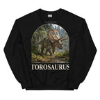 Torosaurus crewneck sweatshirt in Black — Deep Time Atlas Plate 067, PaleoThreads