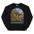 Scelidosaurus crewneck sweatshirt in Black — Deep Time Atlas Plate 087, PaleoThreads