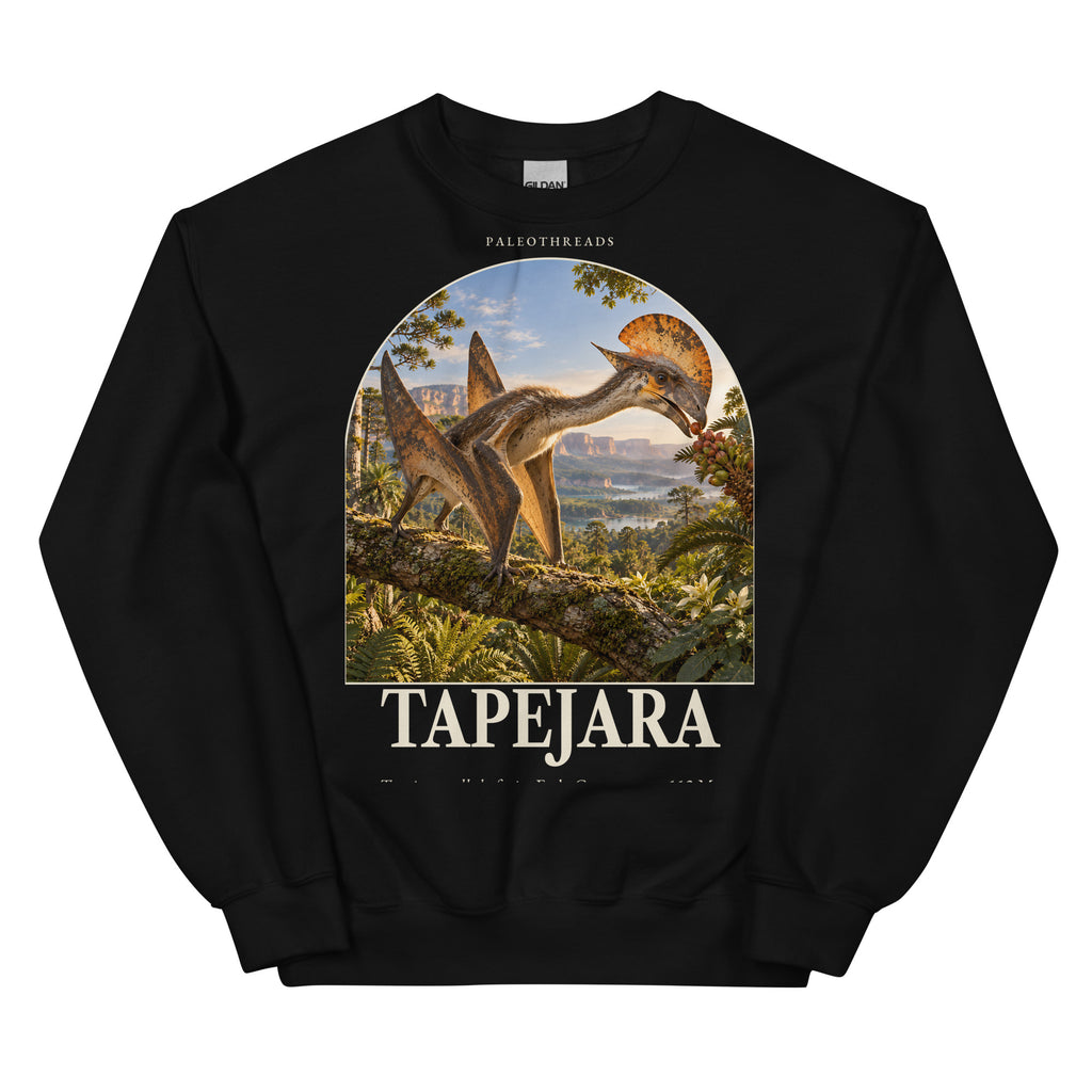 Tapejara crewneck sweatshirt in Black — Deep Time Atlas Plate 103, PaleoThreads