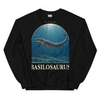 Basilosaurus crewneck sweatshirt in Black — Deep Time Atlas Plate 165, PaleoThreads