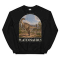 Plateosaurus crewneck sweatshirt in Black — Deep Time Atlas Plate 054, PaleoThreads
