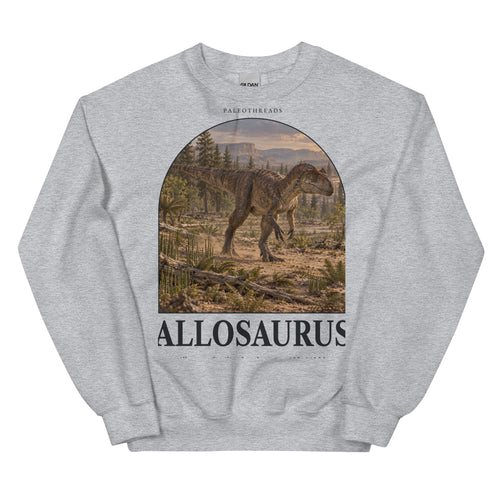Allosaurus crewneck sweatshirt in Sport Grey — Deep Time Atlas Plate 011, PaleoThreads