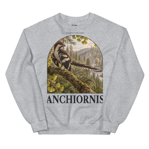 Anchiornis crewneck sweatshirt in Sport Grey — Deep Time Atlas Plate 041, PaleoThreads