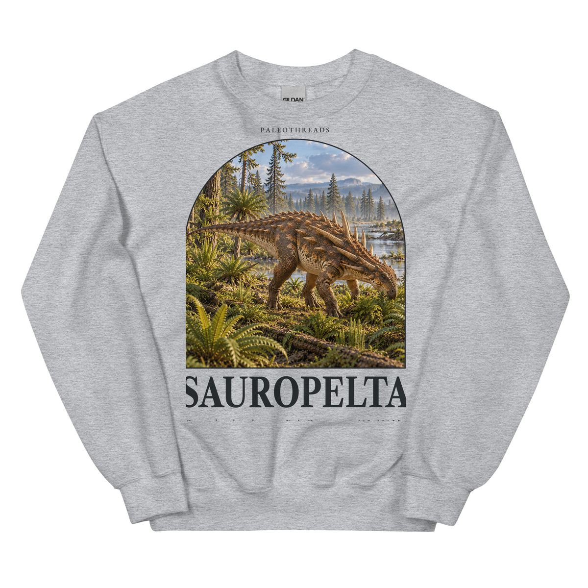 Sauropelta crewneck sweatshirt in Sport Grey — Deep Time Atlas Plate 086, PaleoThreads