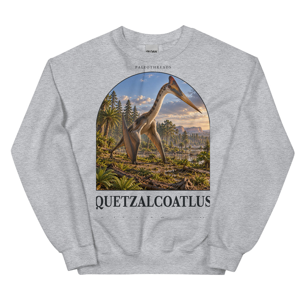 Quetzalcoatlus crewneck sweatshirt in Sport Grey — Deep Time Atlas Plate 096, PaleoThreads