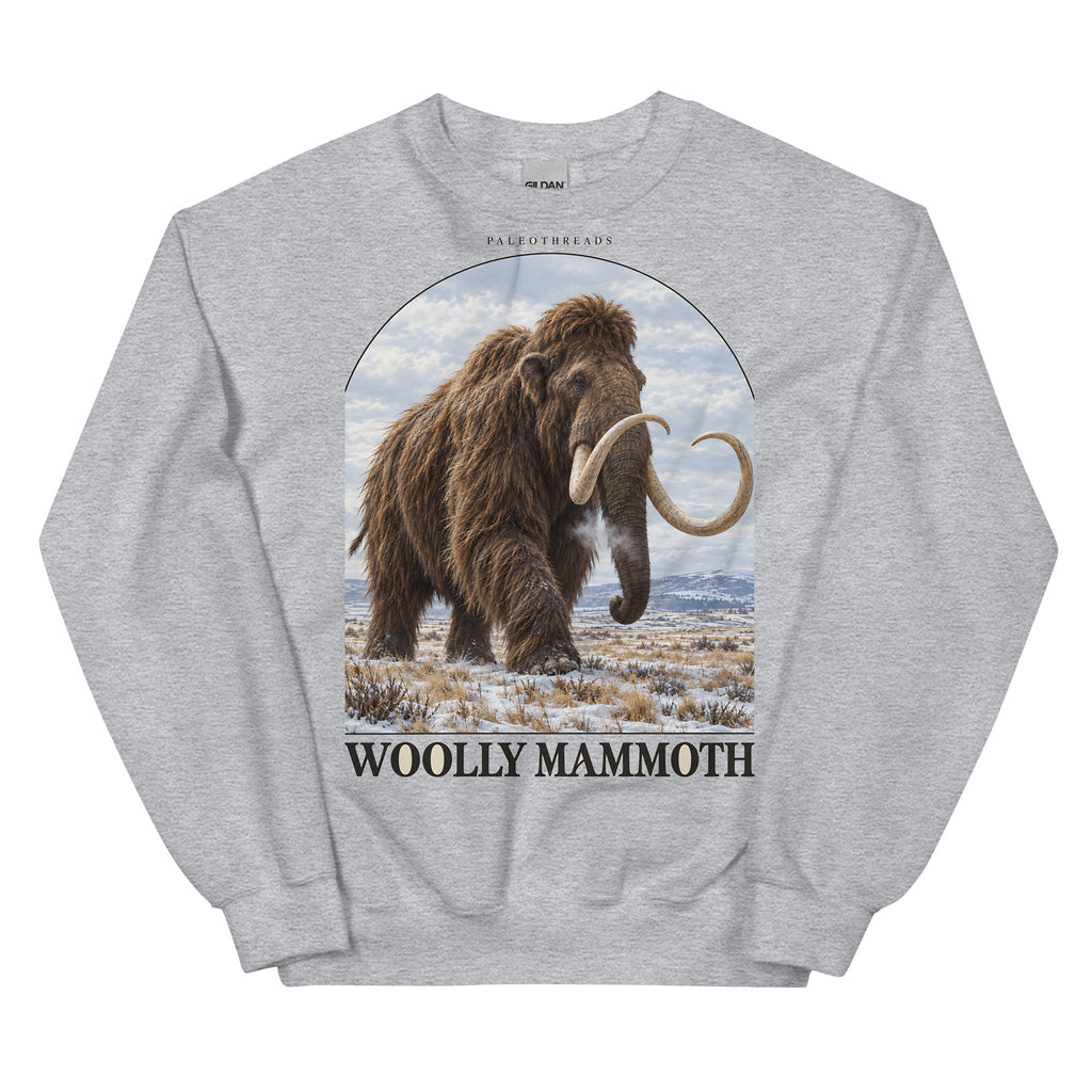 Woolly mammoth crewneck sweatshirt in Sport Grey — Deep Time Atlas Plate 007, PaleoThreads