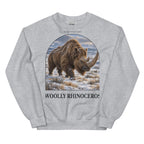 Woolly rhinoceros crewneck sweatshirt in Sport Grey — Deep Time Atlas Plate 157, PaleoThreads