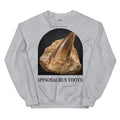 Spinosaurus tooth specimen crewneck sweatshirt in Sport Grey — Deep Time Atlas Plate 174, PaleoThreads