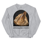 Spinosaurus tooth specimen crewneck sweatshirt in Sport Grey — Deep Time Atlas Plate 174, PaleoThreads