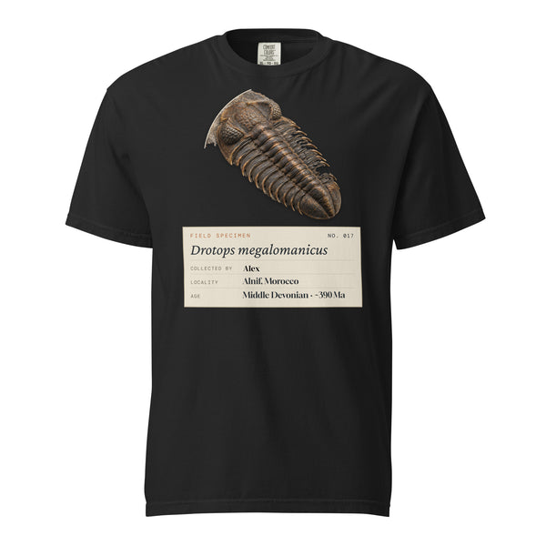 Custom Fossil Find Museum Label Tee — Trilobite, Personalized Name