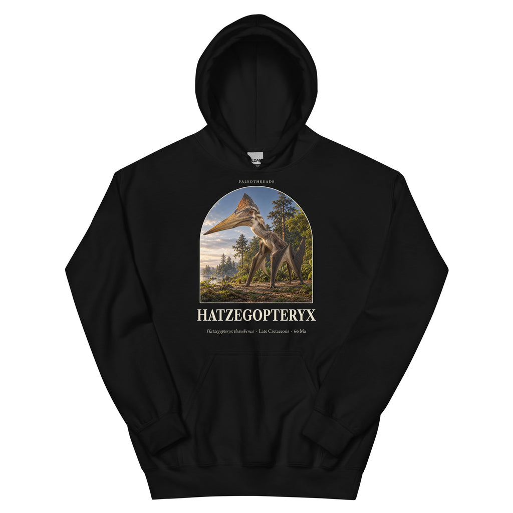 Hatzegopteryx hoodie in Black — Deep Time Atlas Plate 101, PaleoThreads
