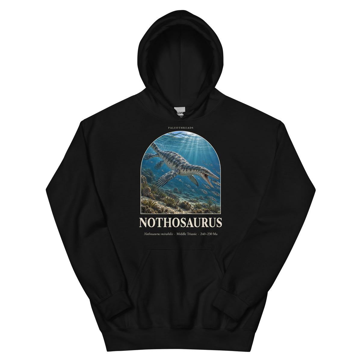 Nothosaurus hoodie in Black — Deep Time Atlas Plate 114, PaleoThreads