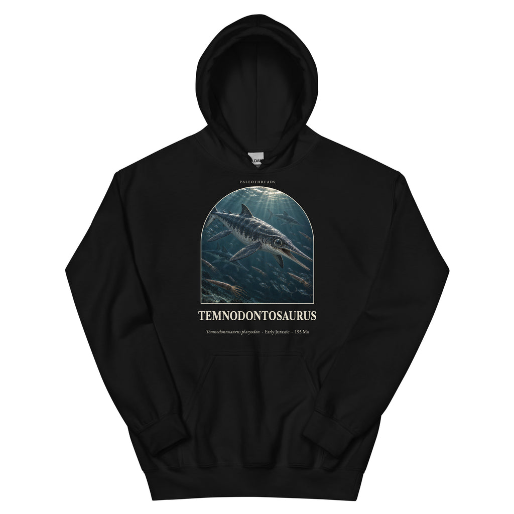 Temnodontosaurus hoodie in Black — Deep Time Atlas Plate 113, PaleoThreads