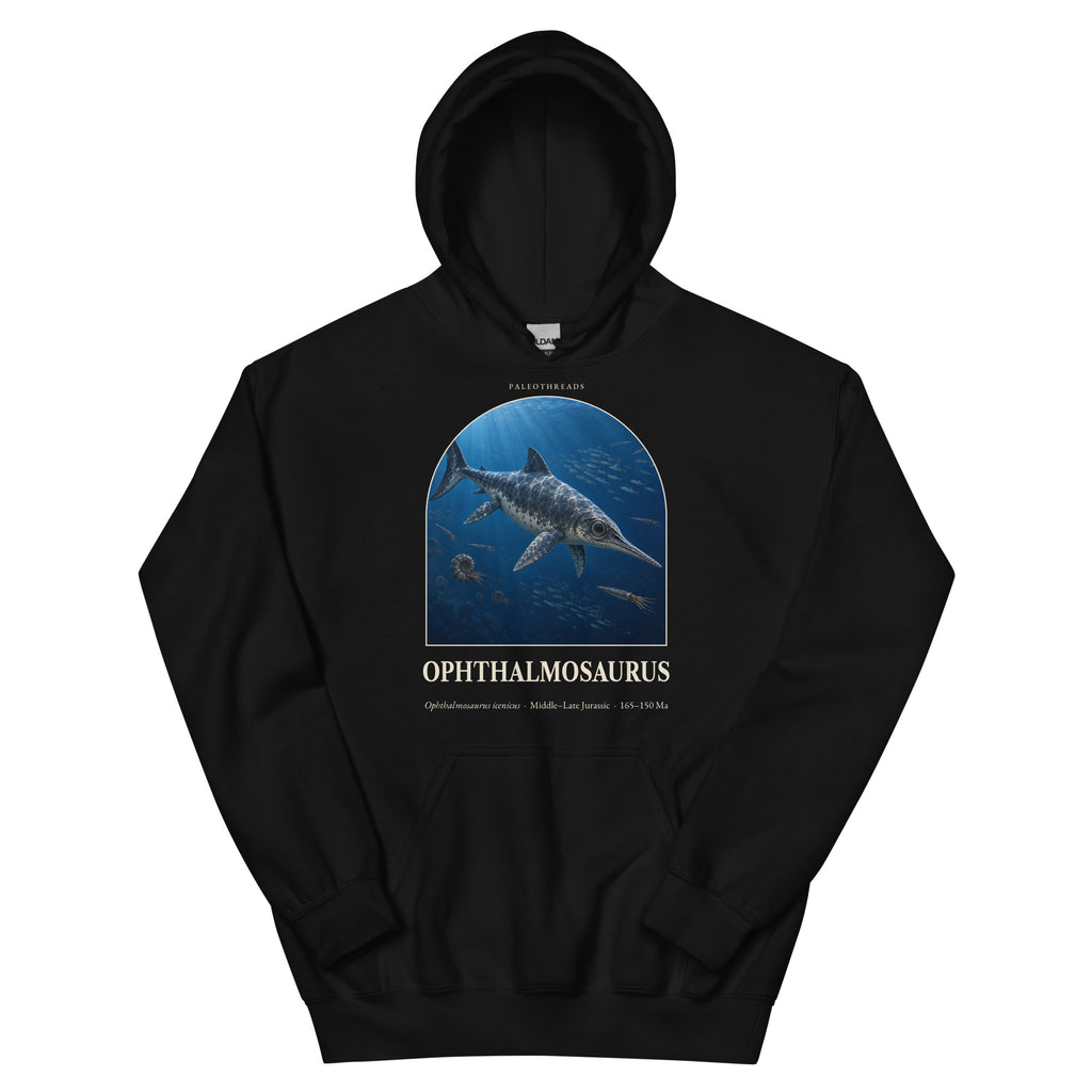 Ophthalmosaurus hoodie in Black — Deep Time Atlas Plate 119, PaleoThreads
