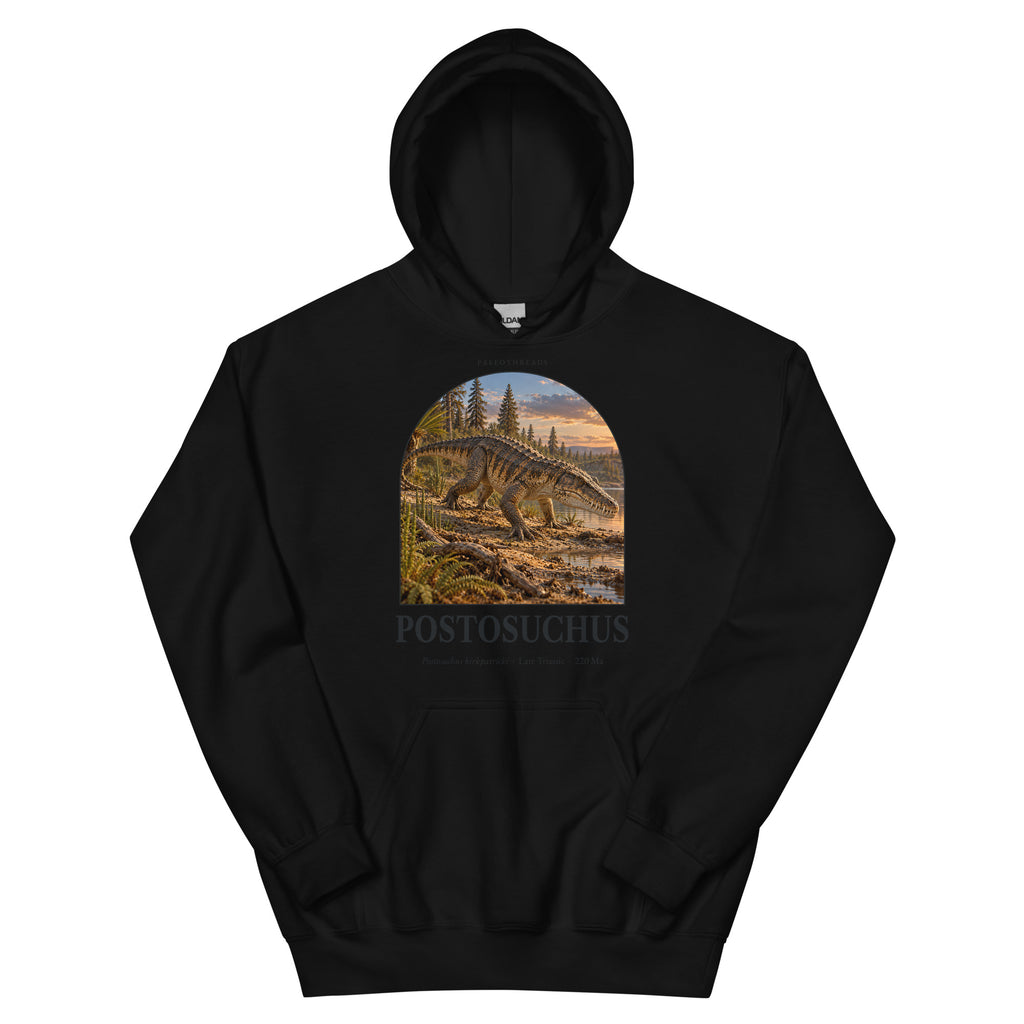 Postosuchus hoodie in Black — Deep Time Atlas Plate 122, PaleoThreads