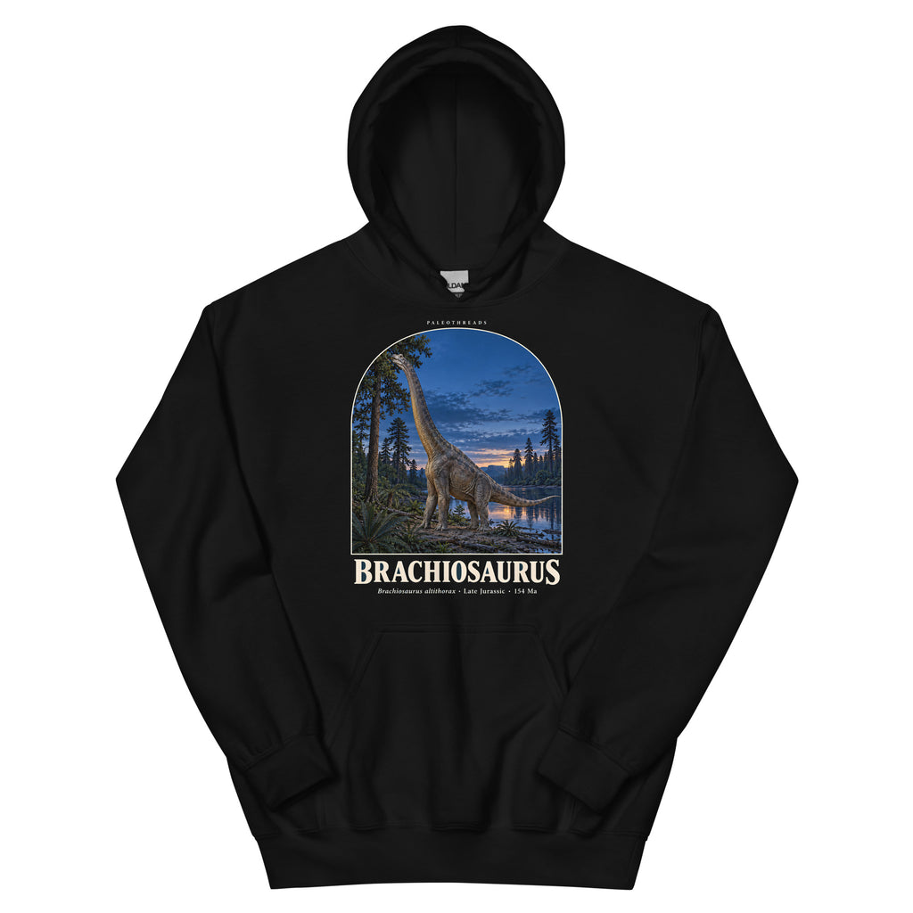 Brachiosaurus hoodie in Black — Deep Time Atlas Plate 010, PaleoThreads
