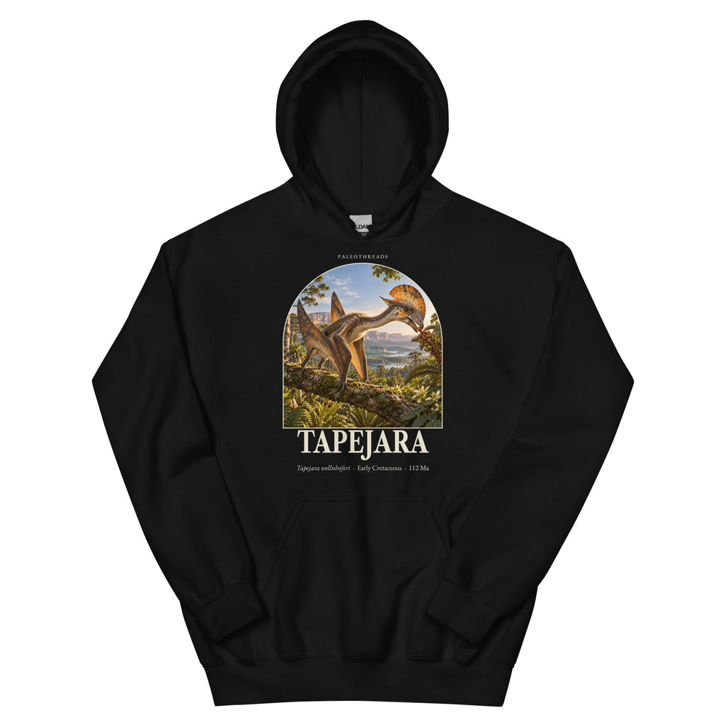 Tapejara hoodie in Black — Deep Time Atlas Plate 103, PaleoThreads