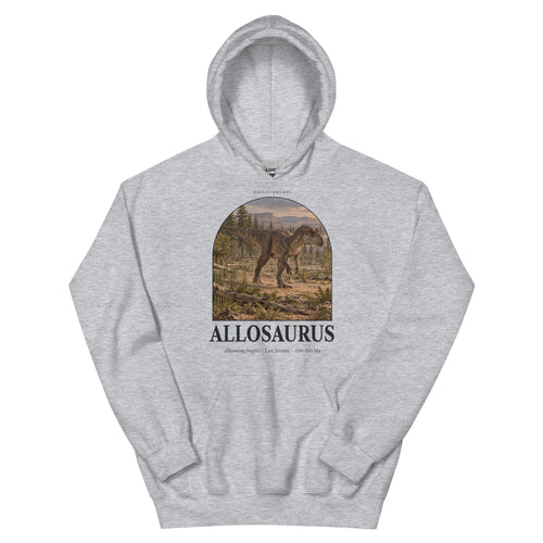 Allosaurus hoodie in Sport Grey — Deep Time Atlas Plate 011, PaleoThreads