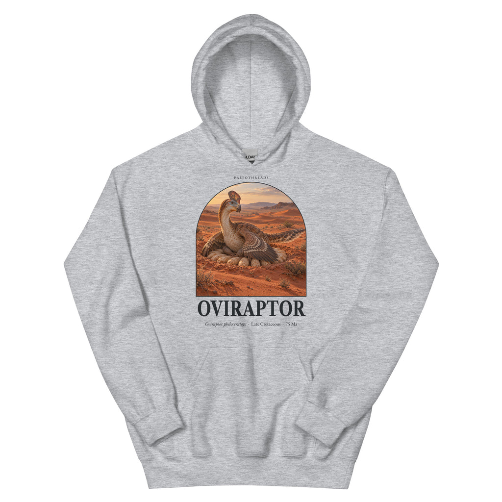 Oviraptor hoodie in Sport Grey — Deep Time Atlas Plate 028, PaleoThreads