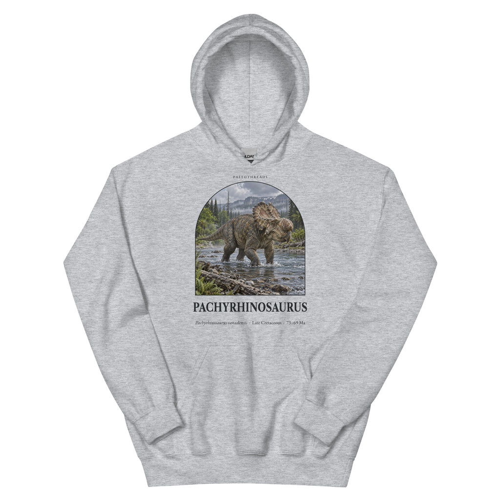Pachyrhinosaurus hoodie in Sport Grey — Deep Time Atlas Plate 061, PaleoThreads
