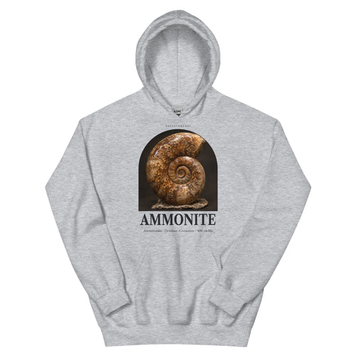 Ammonite specimen hoodie in Sport Grey — Deep Time Atlas Plate 172, PaleoThreads
