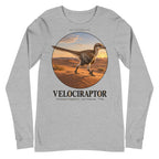 Velociraptor long sleeve tee in Athletic Heather — Deep Time Atlas Plate 005, PaleoThreads