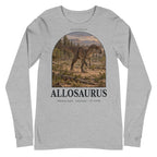 Allosaurus long sleeve tee in Athletic Heather — Deep Time Atlas Plate 011, PaleoThreads