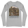 Camarasaurus long sleeve tee in Athletic Heather — Deep Time Atlas Plate 050, PaleoThreads