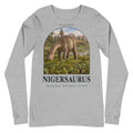 Nigersaurus long sleeve tee in Athletic Heather — Deep Time Atlas Plate 056, PaleoThreads