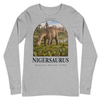 Nigersaurus long sleeve tee in Athletic Heather — Deep Time Atlas Plate 056, PaleoThreads