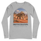 Protoceratops long sleeve tee in Athletic Heather — Deep Time Atlas Plate 060, PaleoThreads