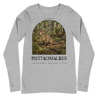 Psittacosaurus long sleeve tee in Athletic Heather — Deep Time Atlas Plate 065, PaleoThreads