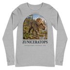Zuniceratops long sleeve tee in Athletic Heather — Deep Time Atlas Plate 070, PaleoThreads